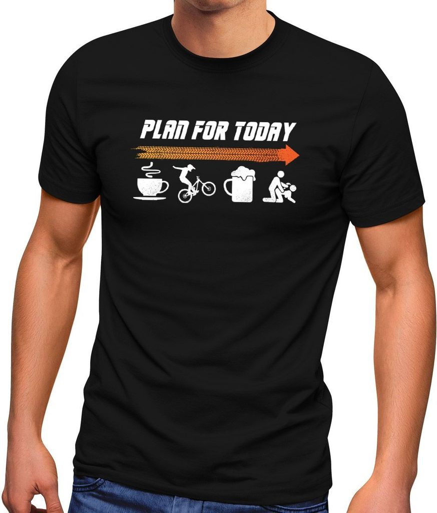 Herren T-Shirt Plan for Today Kaffee Mountainbiken Bier FCK Geschenk für MTB Fahrer Fun-Shirt Spruch lustig Moonworks schwarz XS