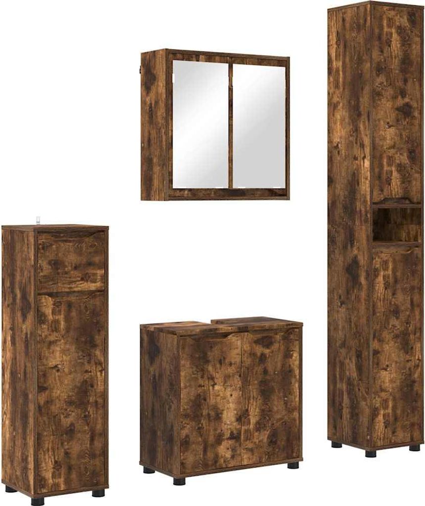 Badezimmermöbel-Set 4 pcs Geräucherte Eiche Holzwerkstoff