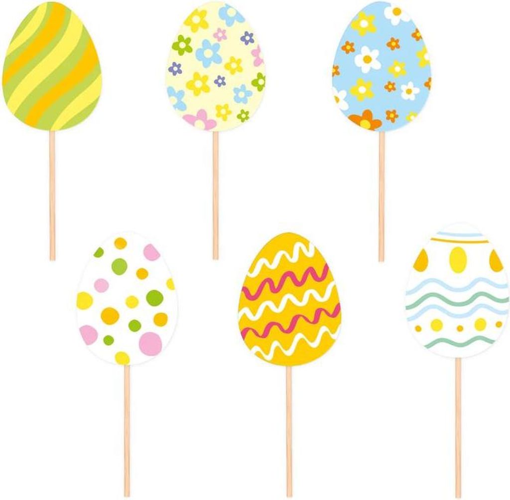 6 Ostern Kuchen Picker bunte Ostereier 3,8cm