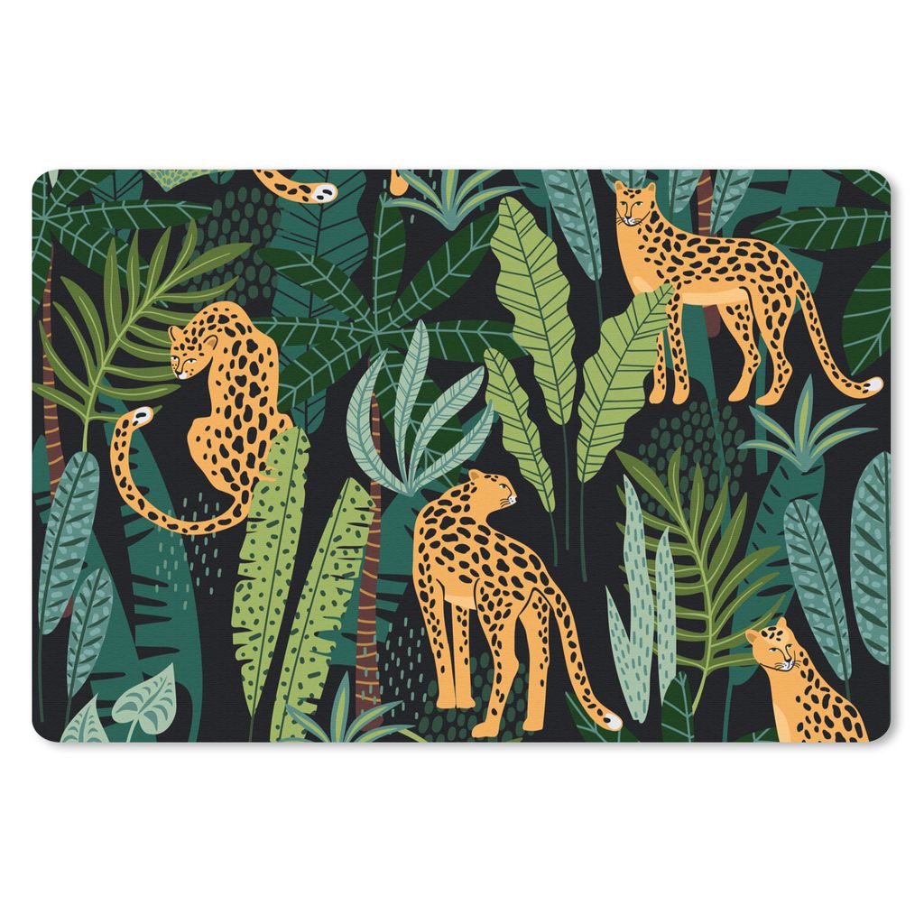 MuchoWow Schreibtischunterlage Dschungel - Panther - Muster - Jungen - Mädchen - Pflanzen 60x40 cm - XXL Mauspad - Großes Mauspad