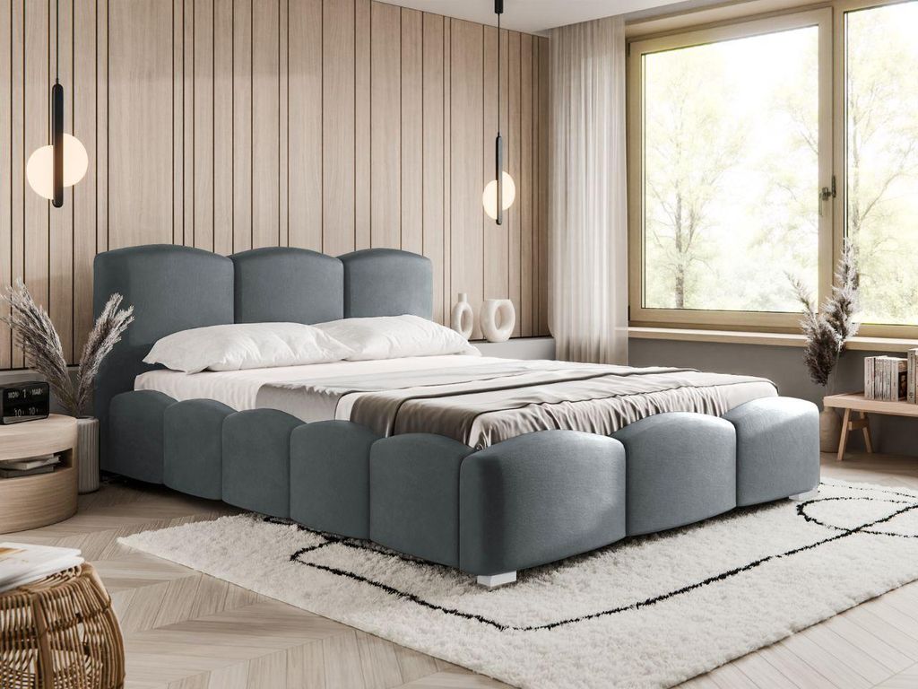 FurniDe24 Polsterbett Big 140x200 cm - Bett 140x200, Polsterbett mit Bettkasten & Lattenrost - Bouclé-Stoff - Bett Dunkelgrau (Lambi 12)