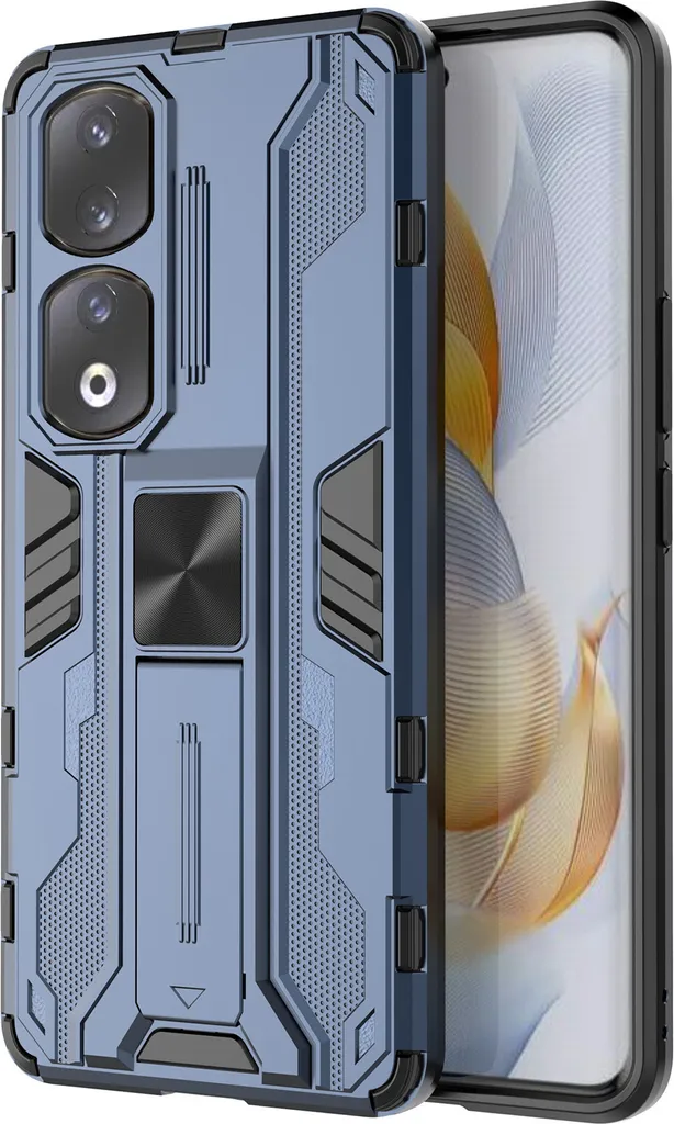 Custodia per Honor 90 Pro a doppio strato in PC e TPU antiurto con paracolpi e supporto blu