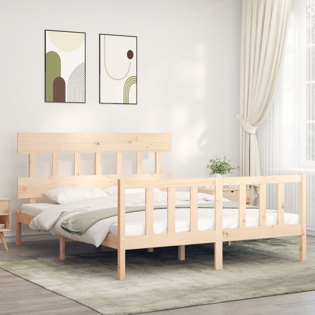 The Living Store Massivholzbett mit Kopfteil 160x200 cm