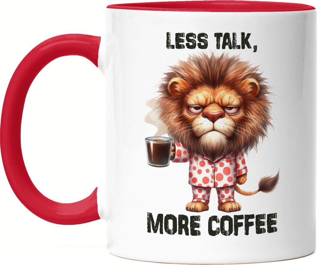 Less Talk More Coffee Lustiger Löwe Tasse Rot Kaffee Spruch Morgenmuffel Geschenkidee