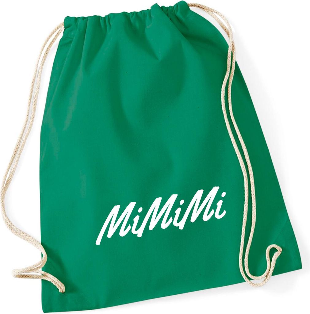 Huuraa Turnbeutel Mimimi Schriftzug 12 Liter Kelly Green Baumwolle Rucksack Geschenkidee