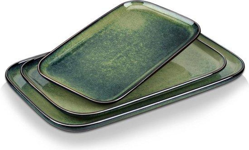 Grüne Keramik-Teller-Set, 3-teilig, spülmaschinen- und mikrowellenfest