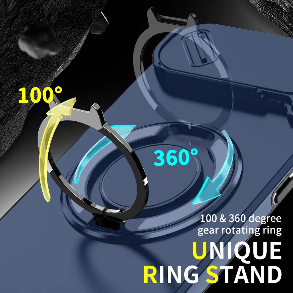 Custodia a doppio strato per iPhone Air, con copertura scorrevole della fotocamera e supporto magnetico ad anello Blu - 8