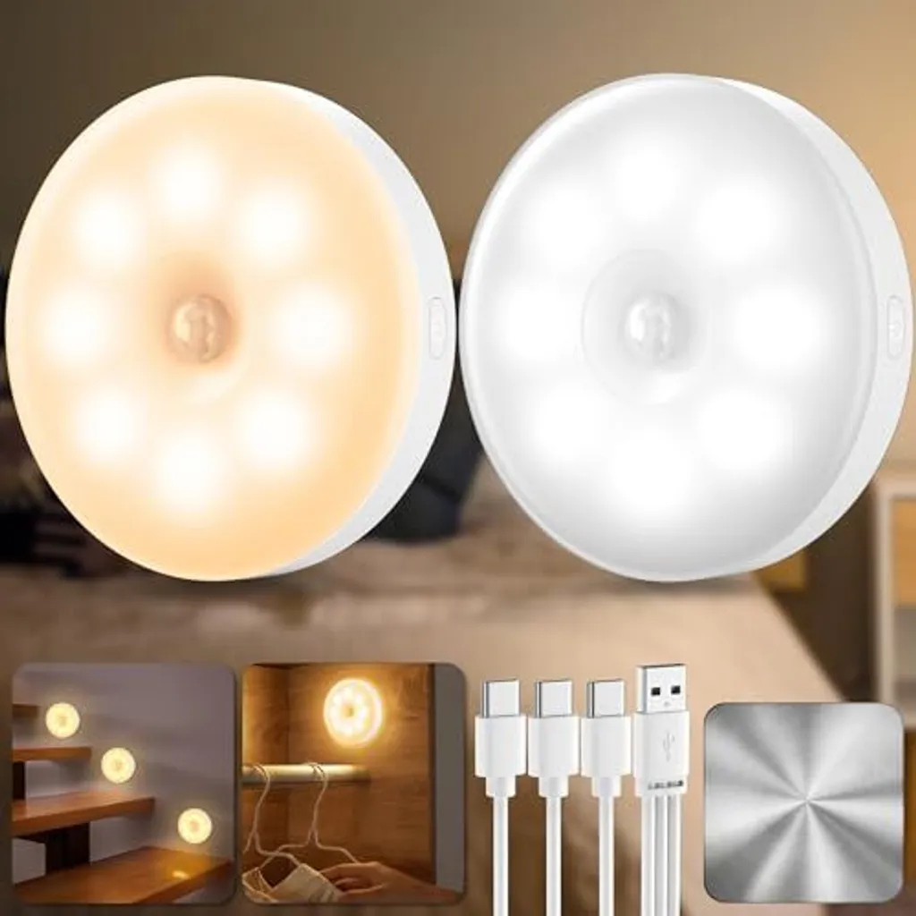 2 Lampade LED Interno Armadio Daphomeu Sensore PIR USB