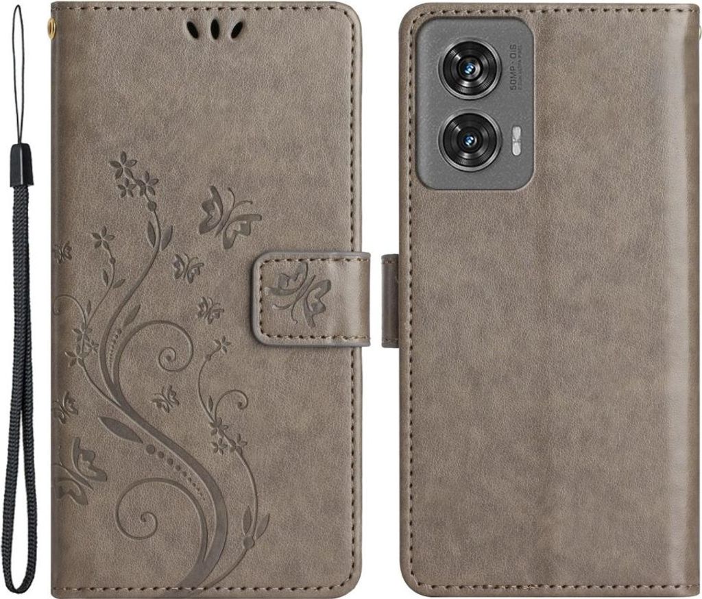 Motorola Edge 50 Fusion Hülle - Coverup Blumen & Schmetterlinge Klapphülle - Taupe Grau
