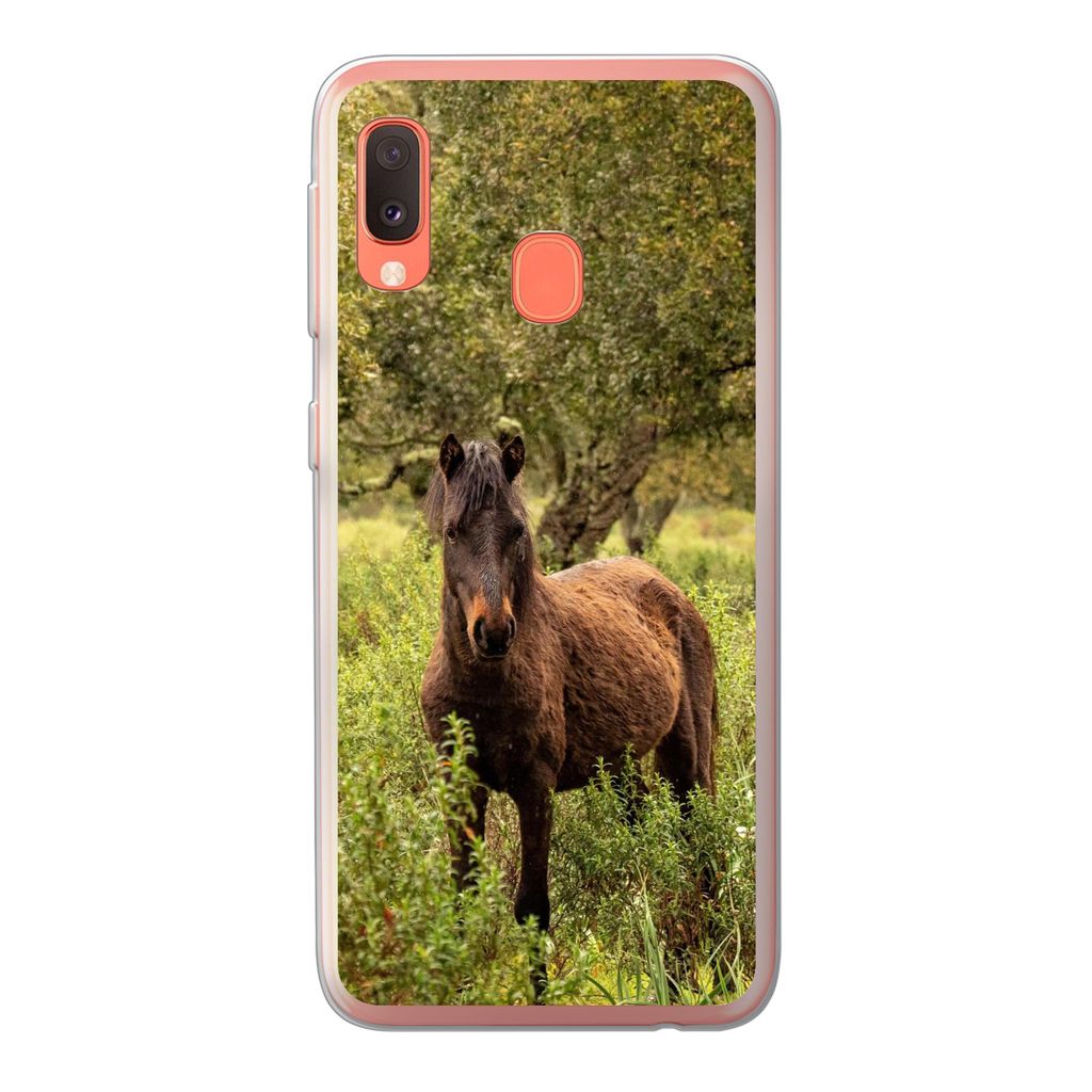 MuchoWow Handyhülle Schutzhülle Hülle für Samsung Galaxy A20e Pferd - Wald - Gras Silikon Softcase Handy Hülle - Abdeckung