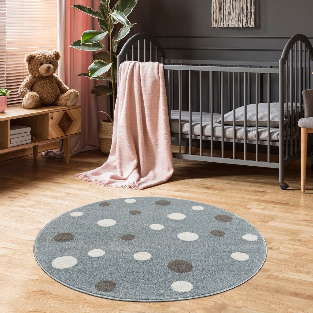 Kinderteppich DOTS Gepunktet Teppich für Kinderzimmer Pastellfarben Schadstofffrei Größe: 150 x 150 cm, Mint