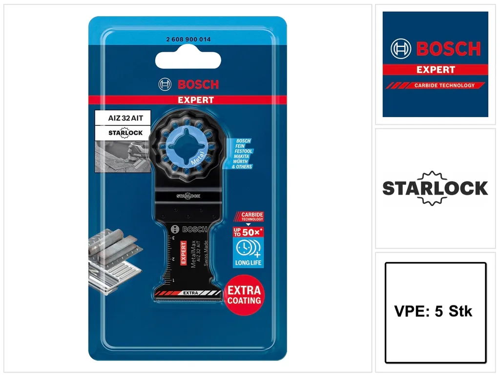 Bosch EXPERT AIZ 32 AIT Lama per sega ad affondamento Starlock 32 x 40 mm - 5 pz. ( 2608900015 ) per Metall Carbide MetalMax