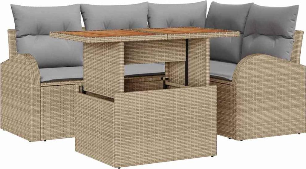 Garten-Sofa-Set mit Speicher 5 pcs Beige Poly Rattan