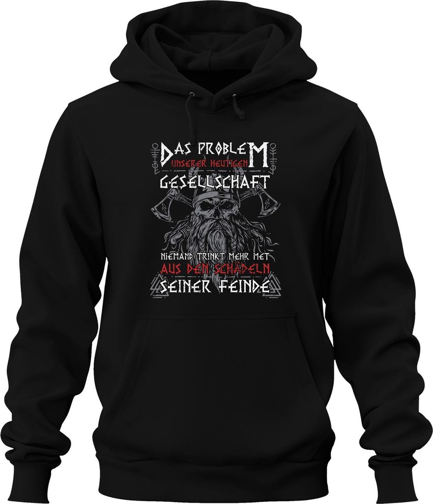 Kein Met mehr aus Schädeln der Feinde Wikinger Nordisch Axt Runen Uni Hoodie Kapuzenpullover, Schwarz, 3XL
