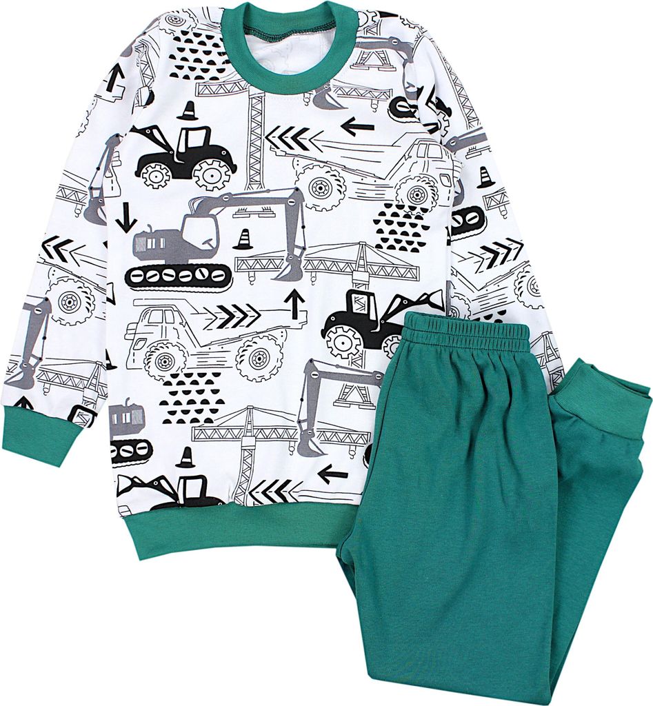 TupTam Kinder Jungen Pyjama Schlafanzug Set Langarm Nachtwäsche 2-teilig, Farbe: Bagger / Grün, Größe: 104