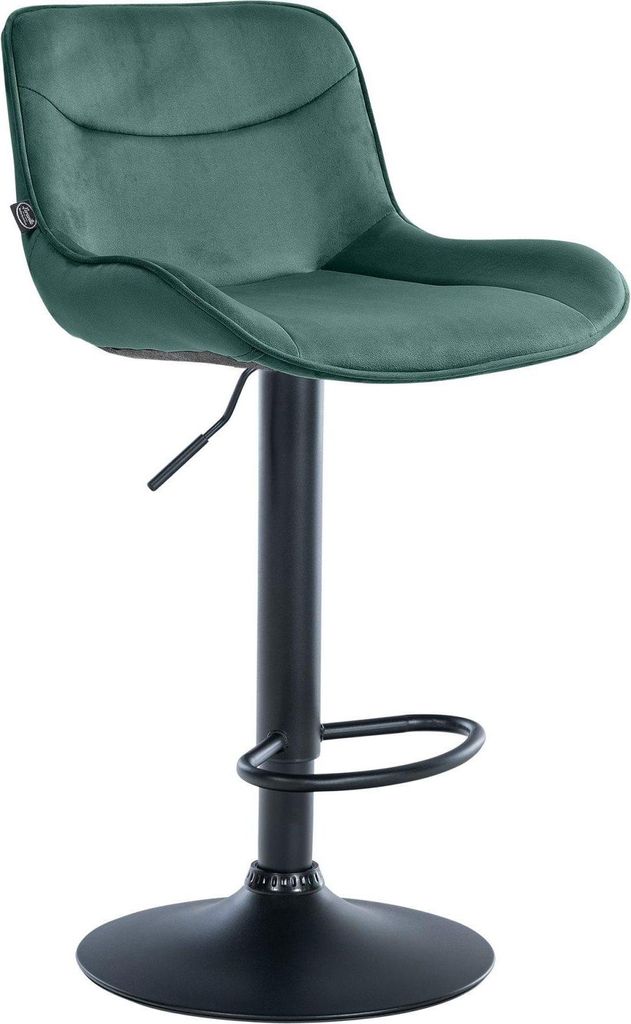 Verstellbarer Barstuhl aus Samt – Hocker – 360° drehbar, hoher Komfort | Farbe: Grün | Grundfarbe: Schwarz