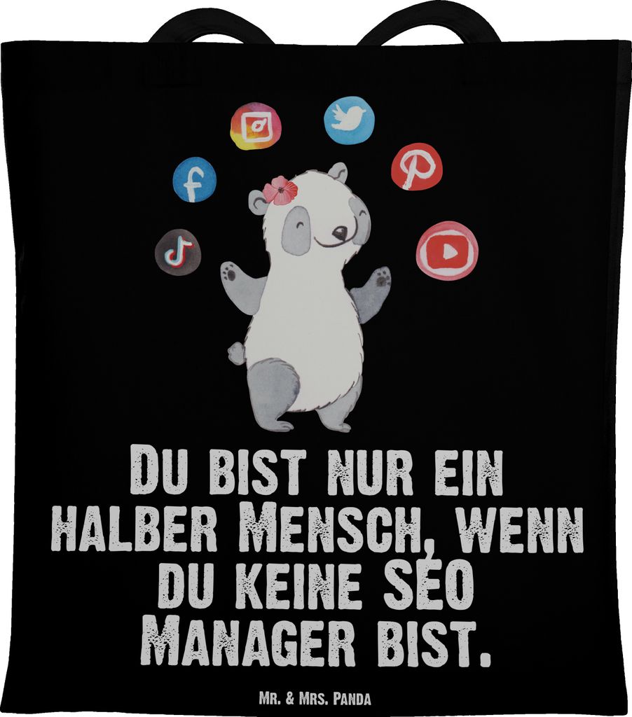Mr. & Mrs. Panda Jutebeutel SEO Manager Herz - Schwarz - Geschenk, Digital Marketing, Laptoptasche, Tote Bag, Shopping Tasche, Suchmaschinenoptimie...