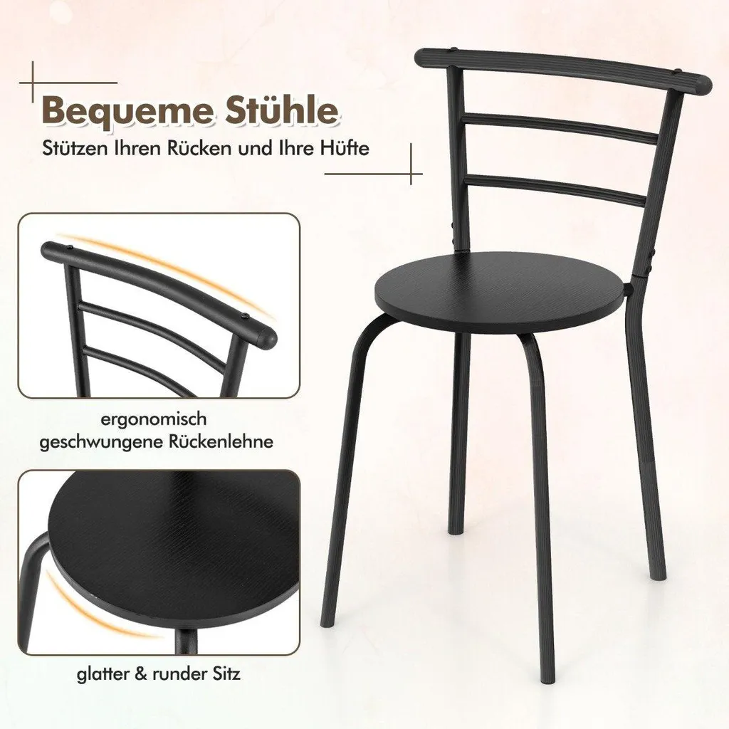 Table à manger avec 2 chaises pour studio et petite cuisine, design noir