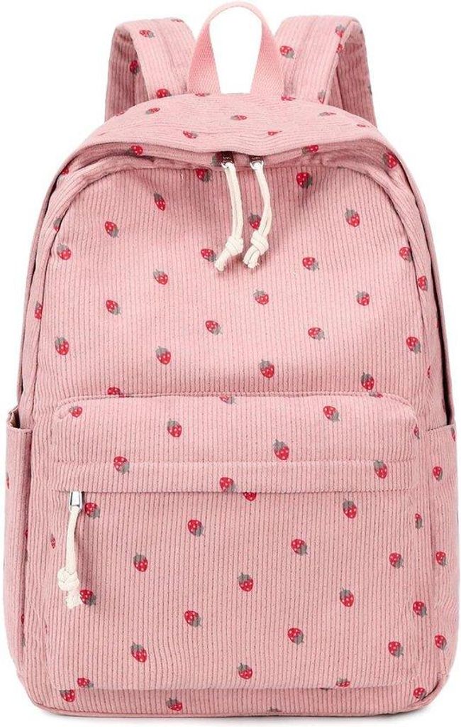 Schulrucksack für Mädchen - Schulrucksack in Corduroy - Reisrucksack für Frauen - Tasche für Laptop - Rucksack in Rosa