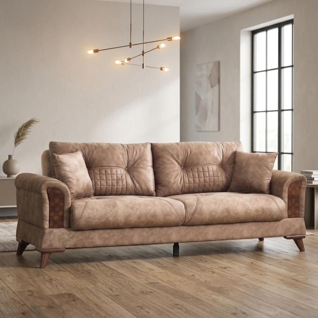 Sofa Modern Braun Elegant Dreisitzer Couch Wohnzimmer Polster Design