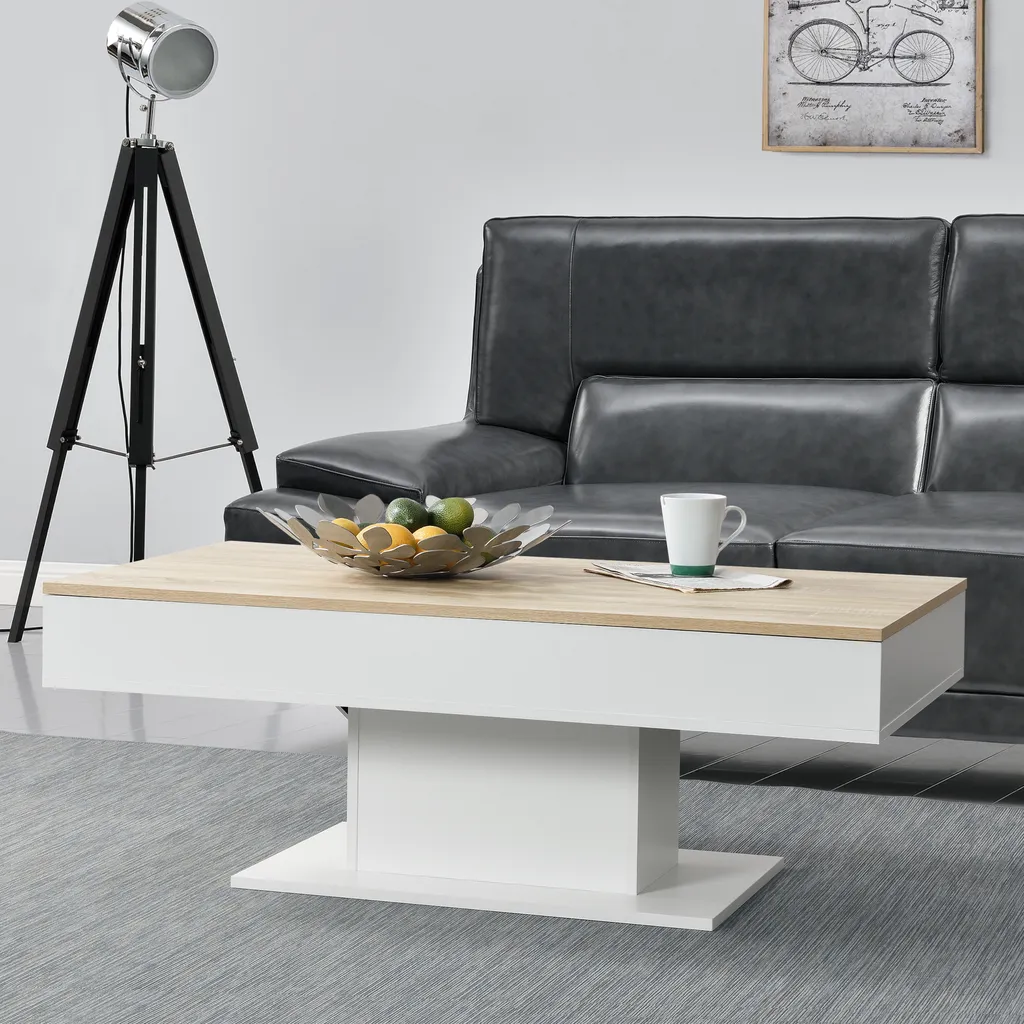 Table basse Lünen avec 2 compartiments 40x110x60 cm chêne et blanc - 6