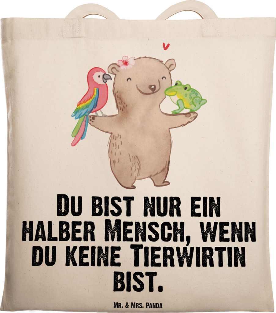 Mr. & Mrs. Panda Shopping Tasche Tierwirtin Herz - Transparent - Geschenk, Laptoptasche, Tote Bag, Beutel, Bauernhof, Spruch, Schultasche, Landwirt...