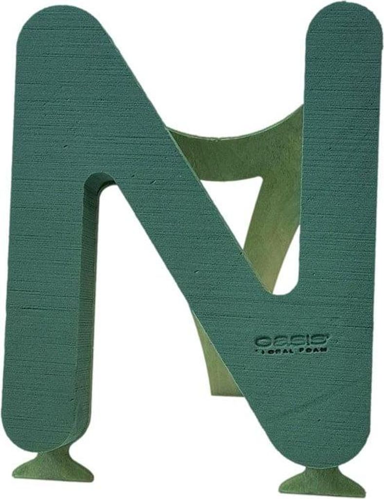 OASIS Nass Steckschwamm Buchstabe N Melba, Bioline Holzunterlage, Holzständer, grün, 40x37x5cm - Nasssteckschaum