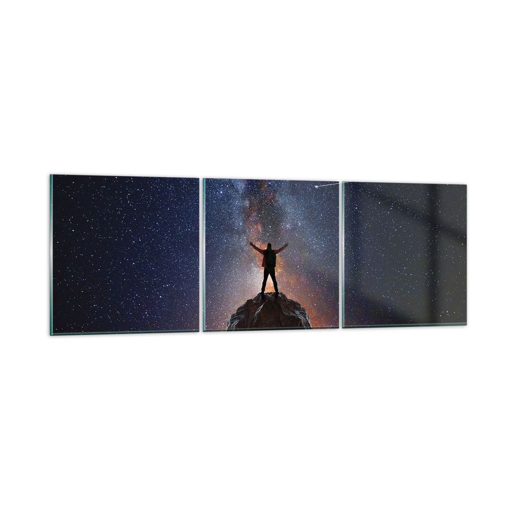 Bilder auf glas - 3 Teile - Kosmos Maßstab Mensch - 120x40cm - Glasbilder - Wandbilder - Bilder - zum Aufhängen bereit - Wanddekoration aus Glas ...