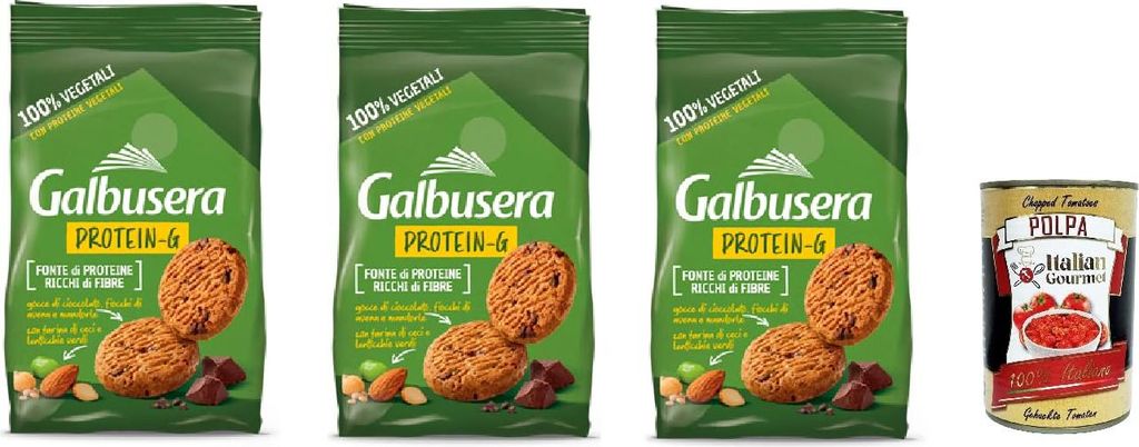 Galbusera Protein-G, Frollini 100% vegetali con cioccolato, avena e mandorle, 100% Gemüse -Shortbread -Kekse mit Schokolade, Hafer und Mandeln, 3x...