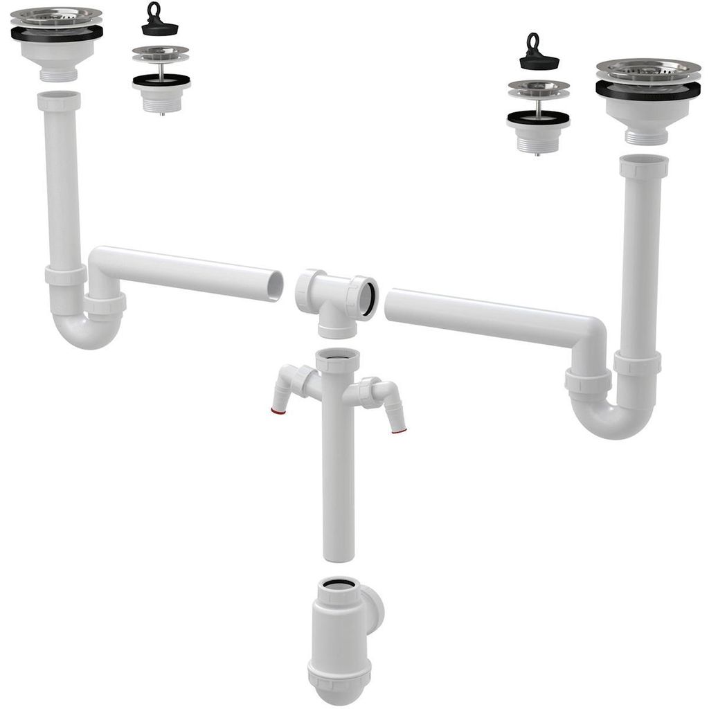 Alcadrain Doppelspülbeckensiphon Universal Set DN50/40