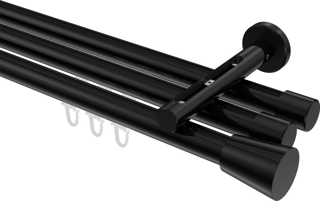 Interdeco Innenlaufstange / Gardinenstange mit Innenlauf Schwarz, Typ Siteno Sitra (Konus), 20 mm Ø 3-läufig, 320 cm