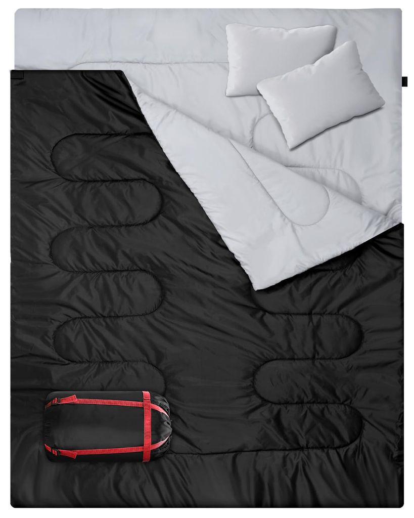 Doppelschlafsack, Schlafsack 2 Personen 220x150cm Schlafsack Outdoor mit 2 Kissen Deckenschlafsack für Camping, Wandern, Familie & Festival