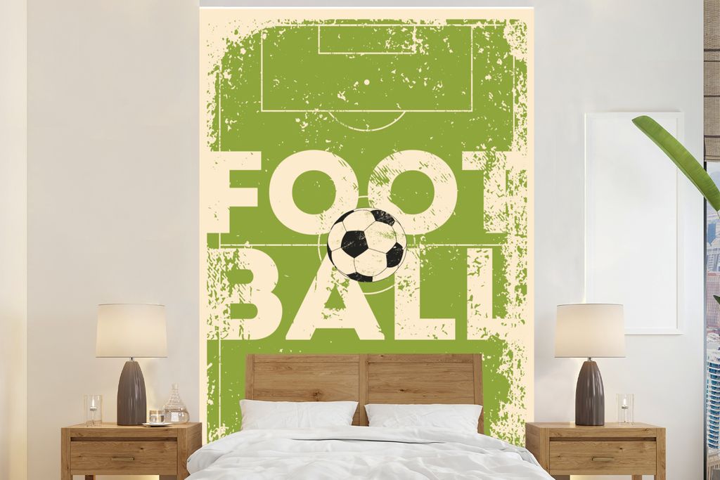 MuchoWow Fototapete für Wohnzimmer oder Schlafzimmer Wandtapete Vinyl Motivtapete Zitate - Fußball - Sport - Vintage - 155x240 cm - Tapete