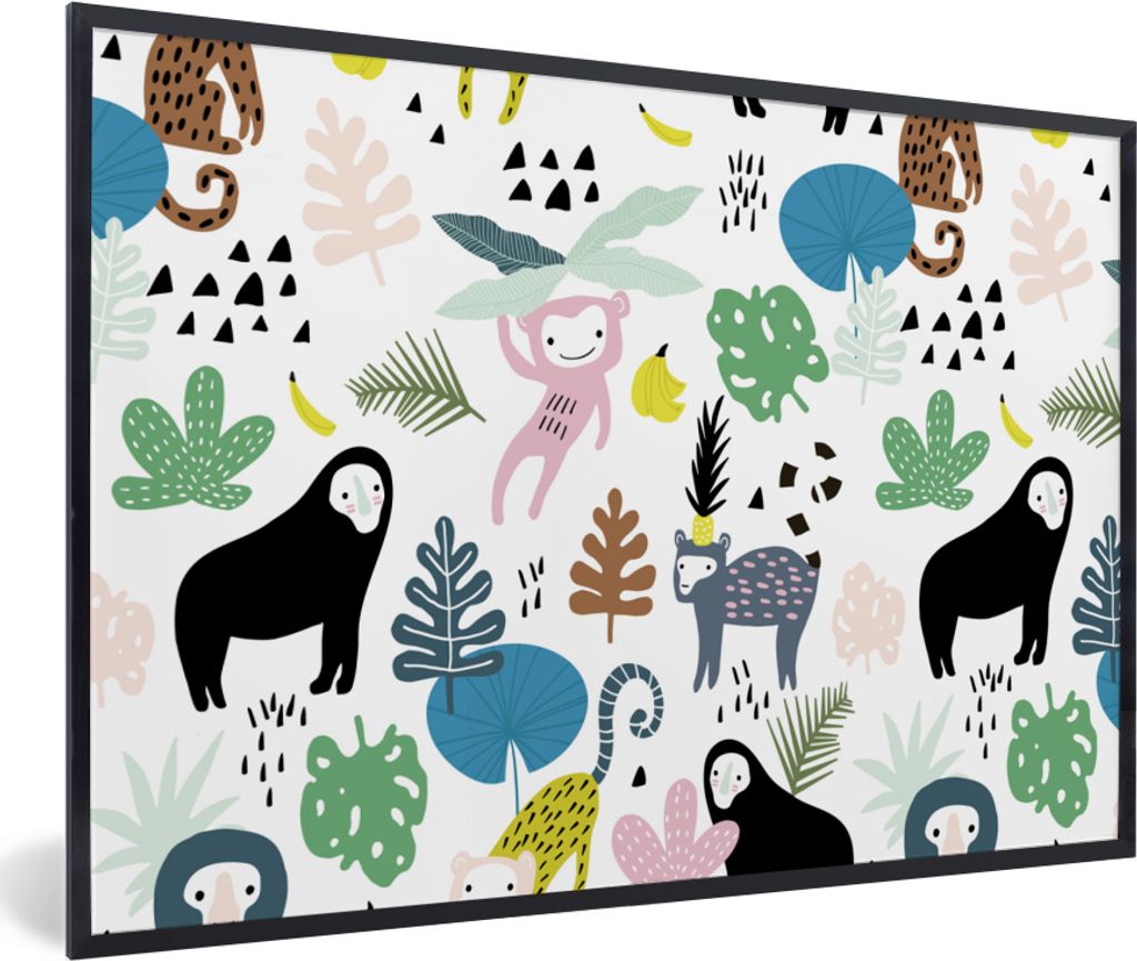 MuchoWow MuchoWow Gerahmtes Poster Tiere - Pflanzen - Dschungel 60x40 cm - Poster mit zchwarzem Bilderrahmen - Printing - Wanddeko Schlafzimmer