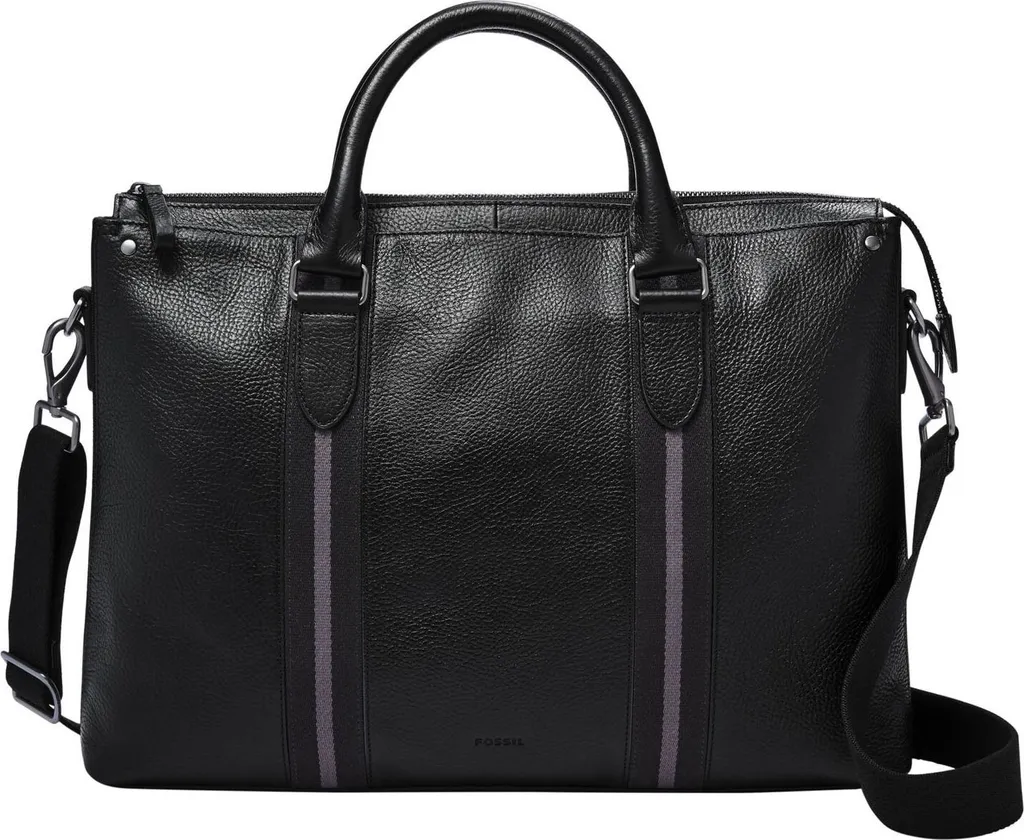 Sac ordinateur en cuir Fossil Houston : mallette professionnelle noire