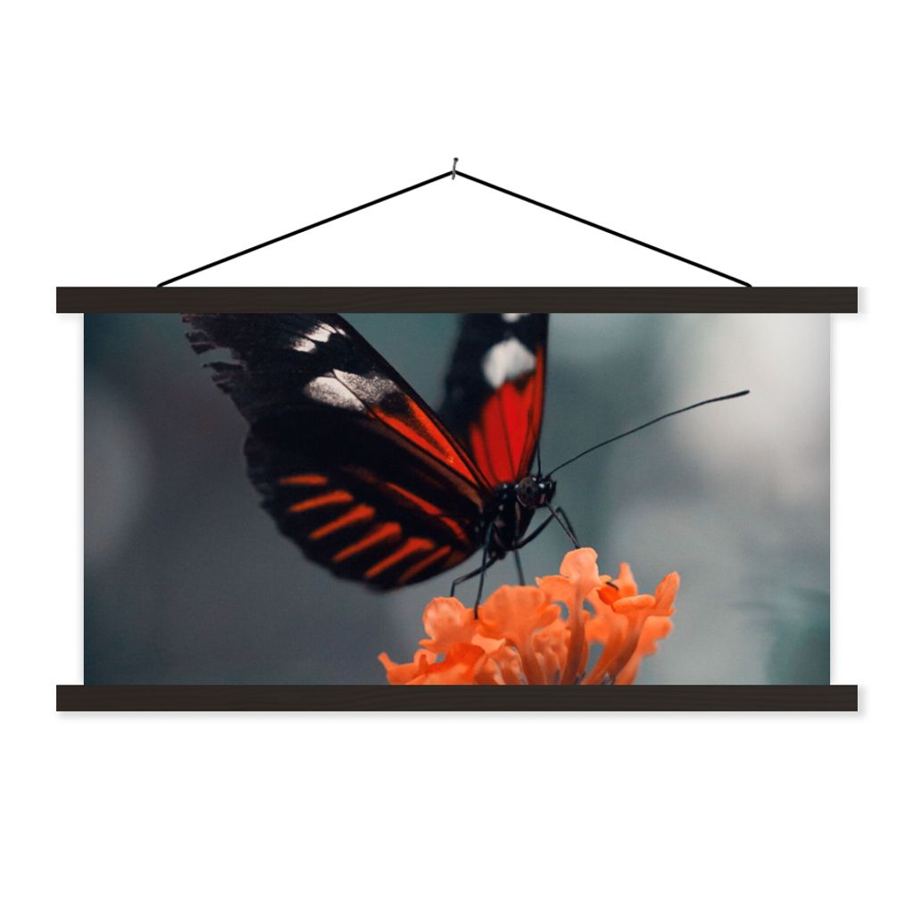 MuchoWow Textilposter Schmetterling - Blume - Insekt 90x45 cm mit schwarzem Rahmen - Klemmleisten