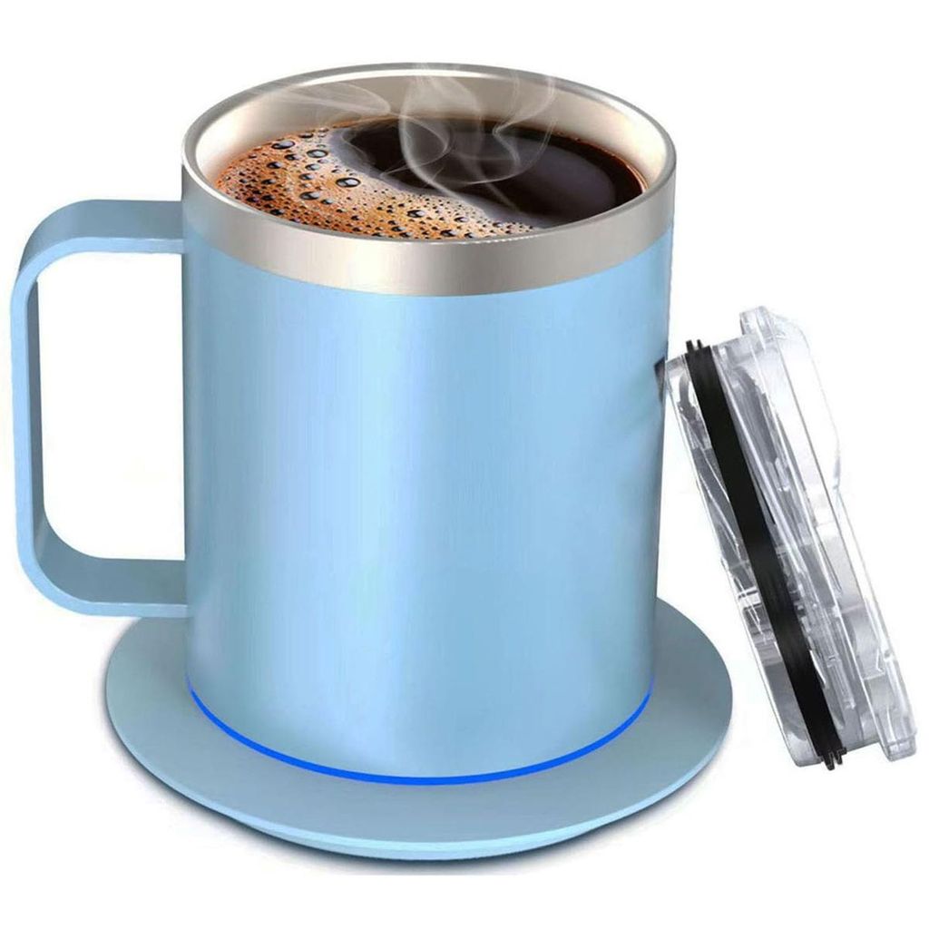 Kaffeetassenwaermer und Ladegeraet mit Tasse und Deckel, intelligente konstante Temperatur, lebensmittelecht, doppelschichtiger
