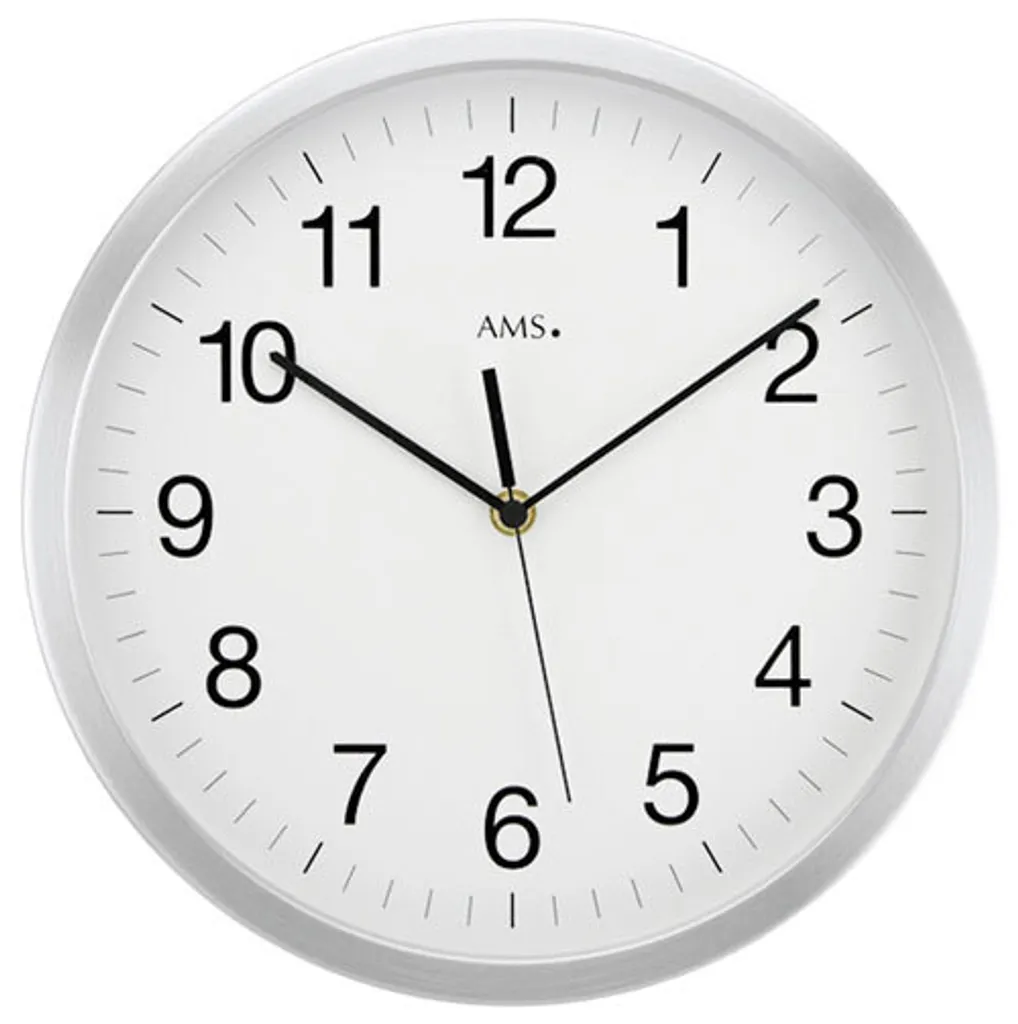 Horloge Murale Argentée AMS 5525 Radio-Pilotée Ronde Haute Précision