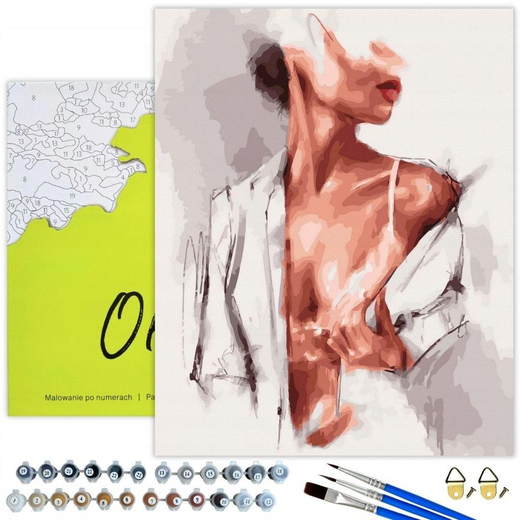 Oh Art! Malen nach Zahlen fur Erwachsene – Frau im Hemd 40x50 cm DIY Set Leinwand mit Rahmen, Acrylfarben, 3 Pinseln und Zubehör - Erotisch, Sex...