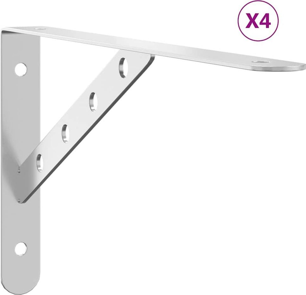 vidaXL Regalträger 4 Stk. 30x2,5x15,5 cm Silbern Edelstahl Produktbild 