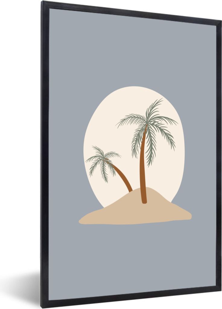 MuchoWow Gerahmtes Poster Palme - Pastell - Blau - Sonne 20x30 cm - Poster mit Schwarzem Bilderrahmen Wandposter Rahmen Foto Bilder - Drucken - B...