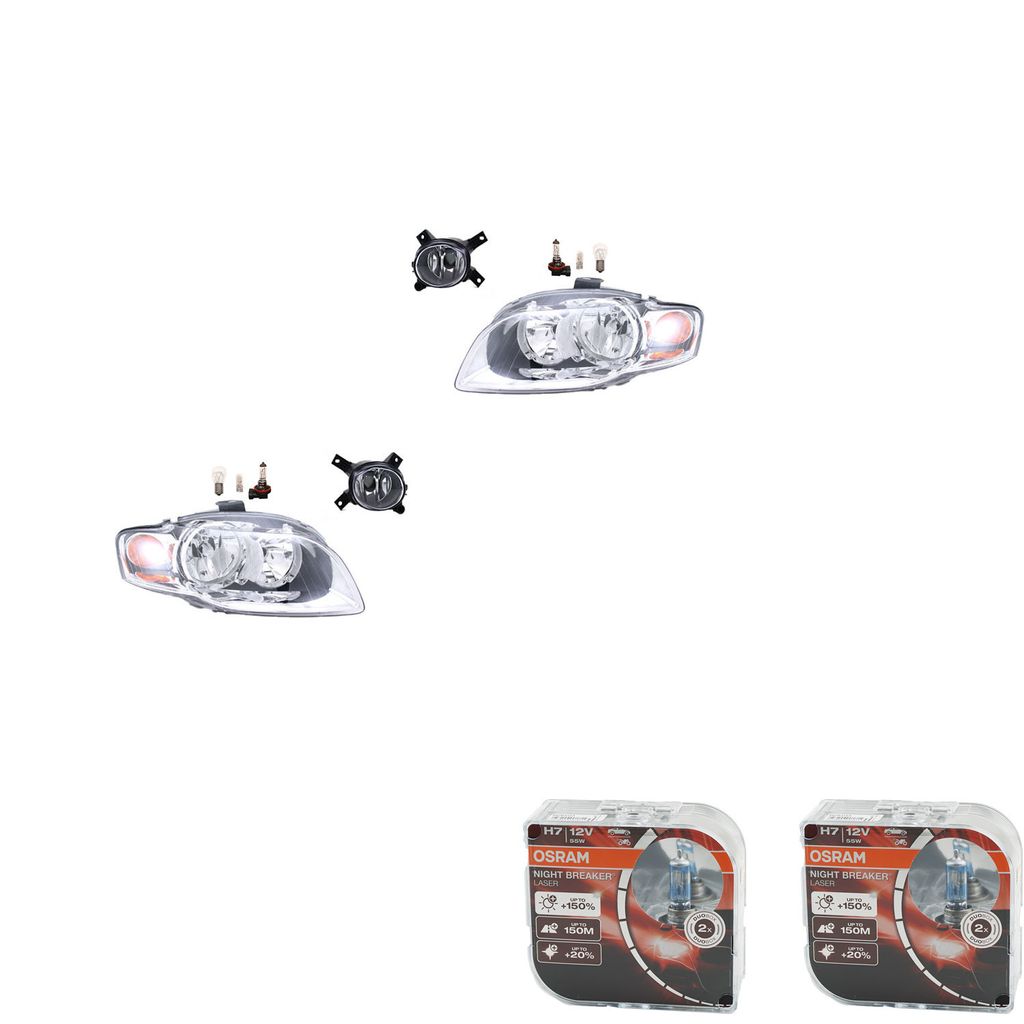 Johns, Scheinwerfer Satz + Osram Night Breaker Laser passend für Audi A4 8E 11/04-06/08 8E0941699C 8E0941699E 8E0941700C 8E0941700E 8E0941003AJ 8E...