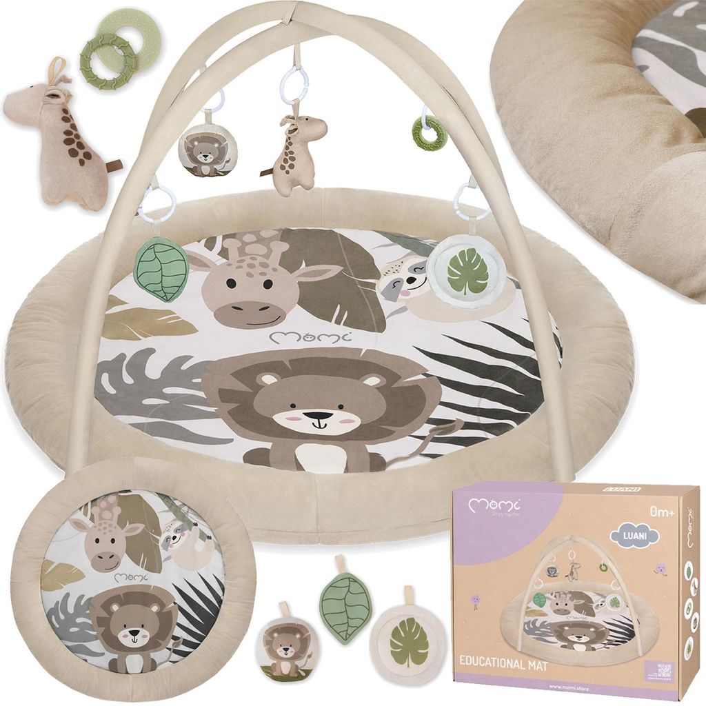 MoMi LUANI - Baby Spieldecke mit Spielbogen - Plüsch - Spiegel - Rassel - Beißring - 0+ Monate