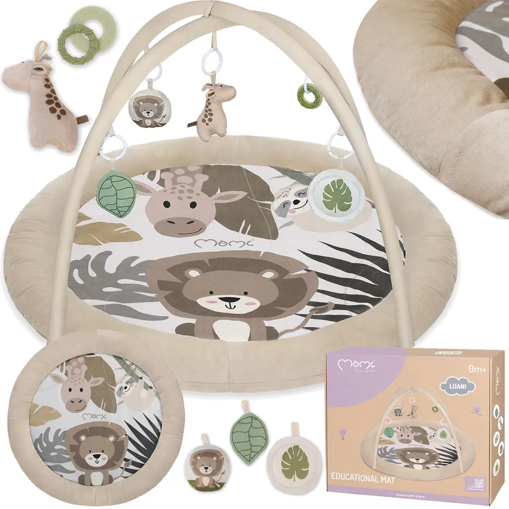 Tapis d'Éveil Interactif MoMi LUANI avec Hochet et Jouets Suspendus