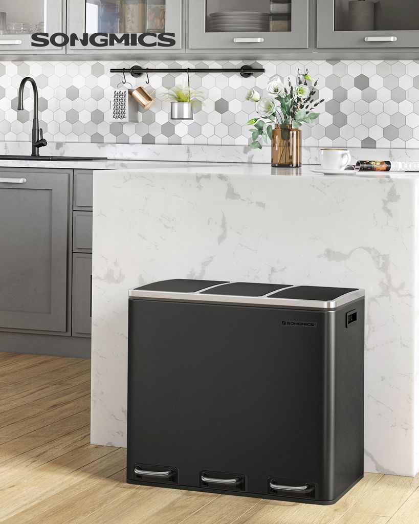 SONGMICS Mülleimer Mülltrennsystem, 3 x 18 L, ergonomisch, Produktbild 