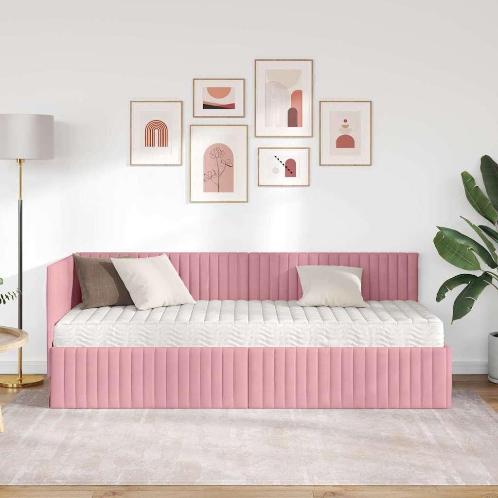 (Design 2026) Eckbettgestell mit Matratze mit Kopfteil 2 pcs - Montage erforderlich - Grau Samt - HOMMIE 754482 - Klassische BettenJugendbett Tag...