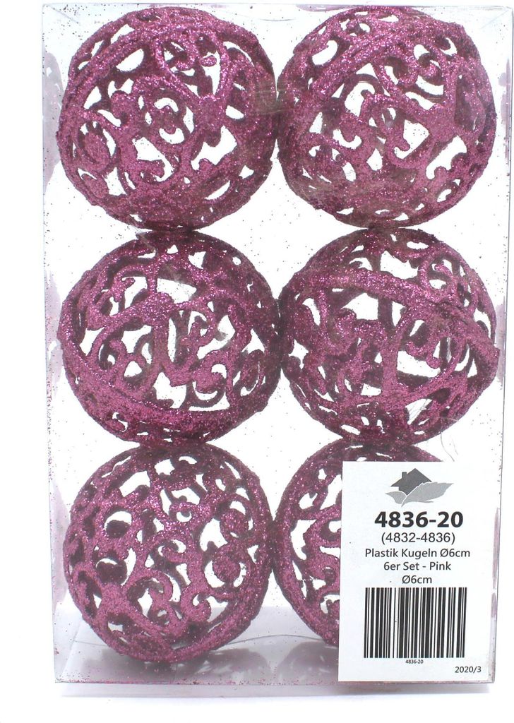 Weihnachts-Kugel 6cm glitzer 1 Set - 6 Kugeln pink