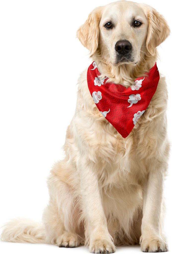 ABAKUHAUS japanisch Haustier Bandana, Wolken und Skala-Muster, 40x40 cm, Vermilion Weiß