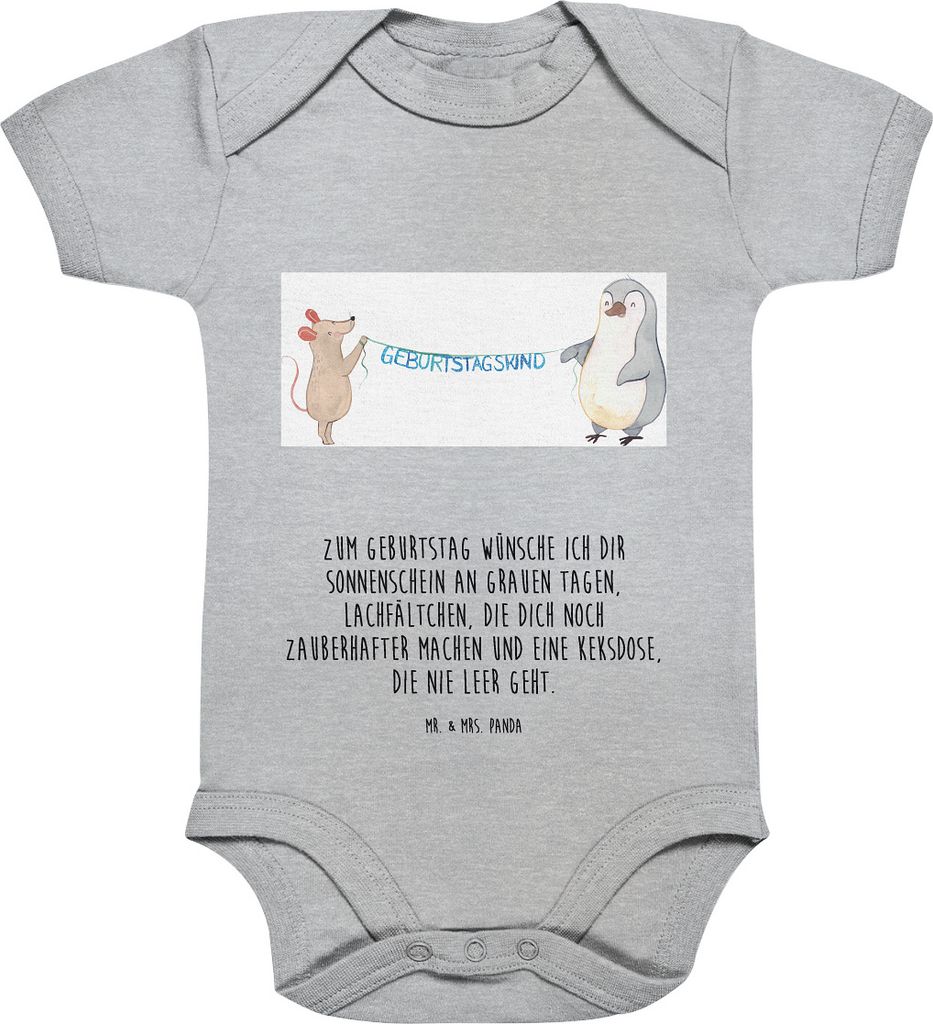 Mr. & Mrs. Panda Strampler Baby Maus Pinguin Geburtstag 1. - 3. Monat - Heather Grey - Geschenk, Kurzarmbody, Einteiler, Herzlichen Glückwunsch, b...