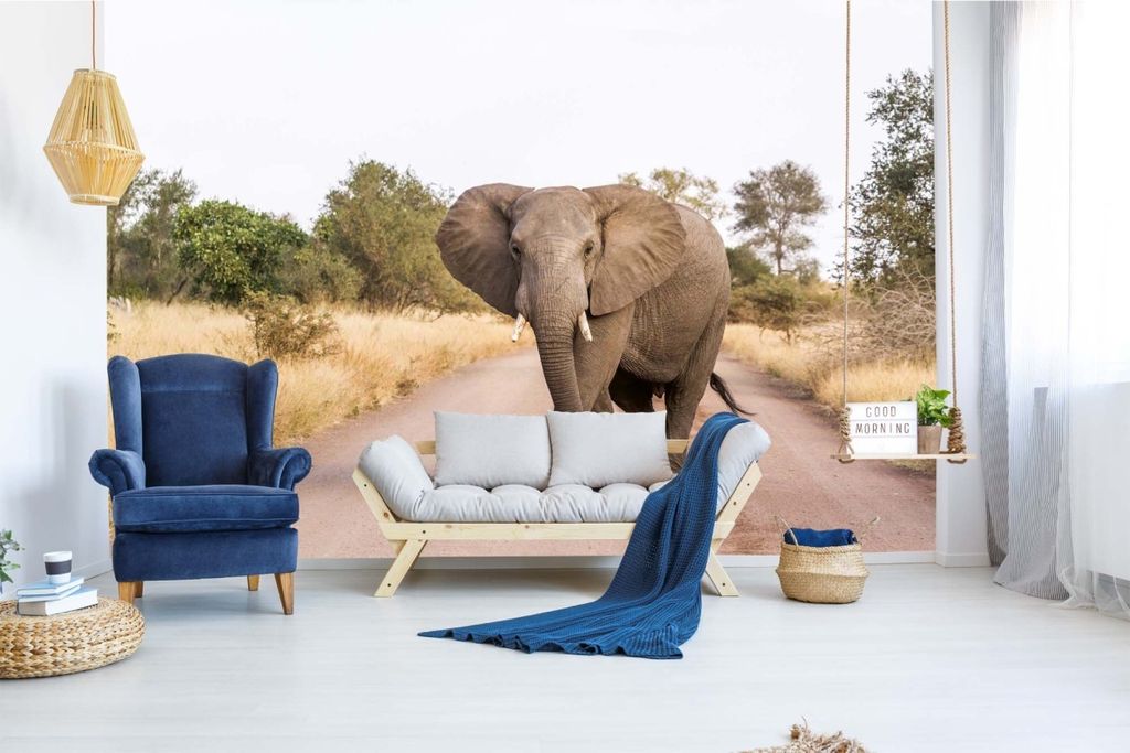 Vlies Fototapete AFRIKANISCHER ELEFANT 375 x 250 cm (inkl. Kleister) - Vlies Tapete, Wandtapete, Wandbilder - Tapete für Wohnzimmer Schlafzimmer, ...